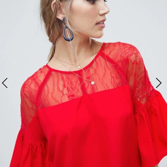 Bright Red Lace Blouse - Picture 3 of 3